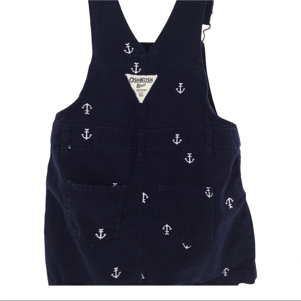 #017 Oshkosh Anchors Away Girl’s Blue and‎ White Overall Dress